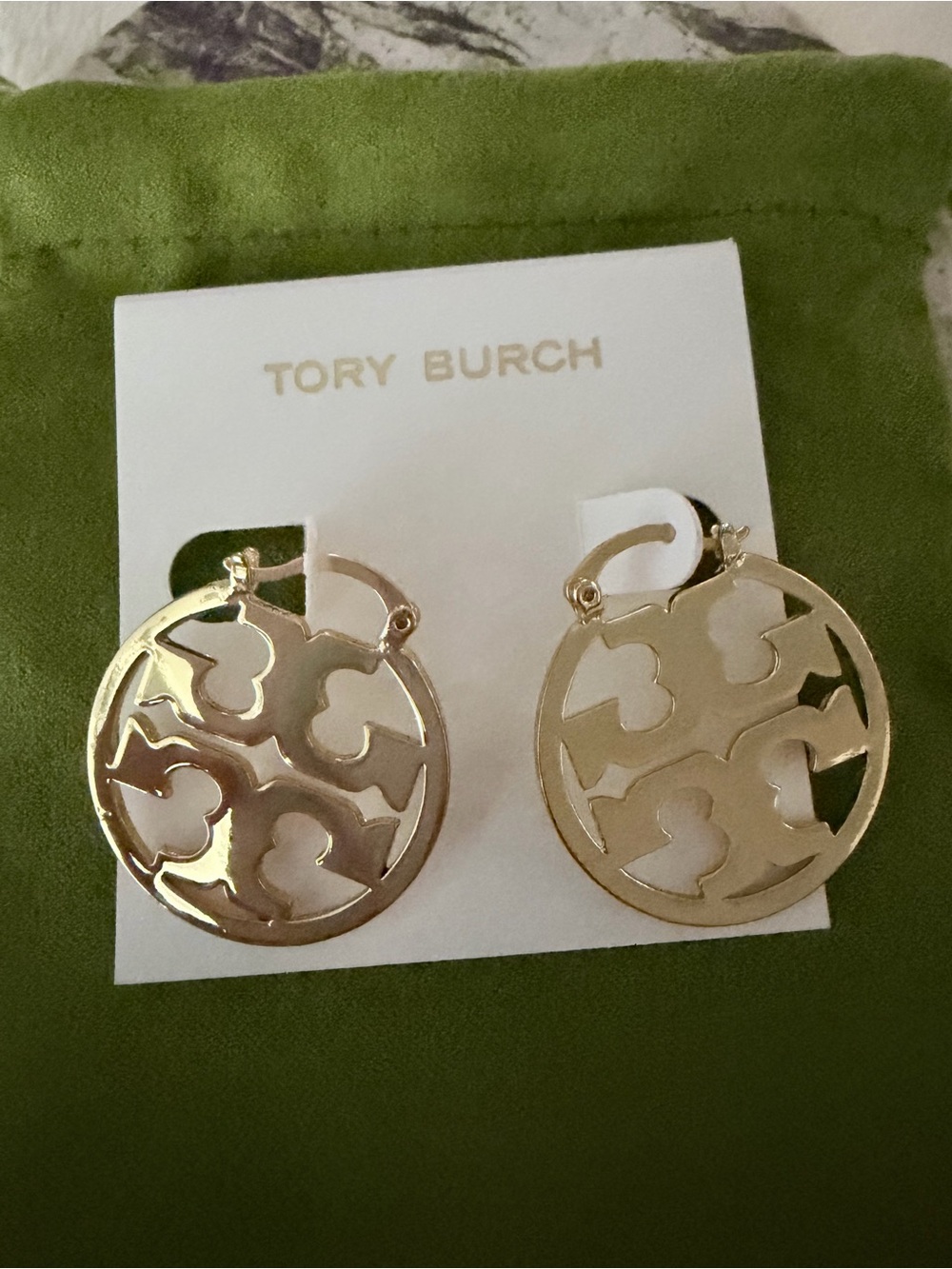 Tory Burch Gold Logo Hoop Earrings